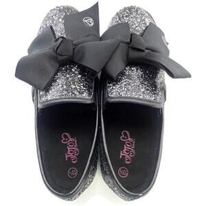 Jojo Siwa Girls Shoes Size 13.5 Black With Silver Glitter and Bow Slip On